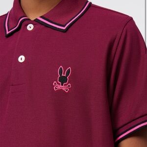 PSYCHO BUNNY KIDS LAMBERT PIQUE POLO BURGUNDY PINK EUC SIZE M (10/12)